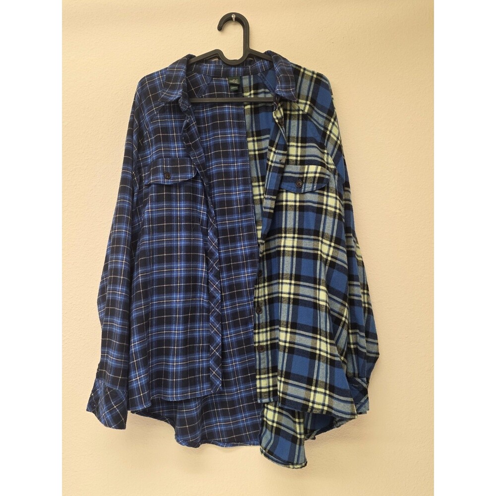 Wild Fable Women’s Large Blue Yellow Split Plaid Flannel Shirt Colorblock L
